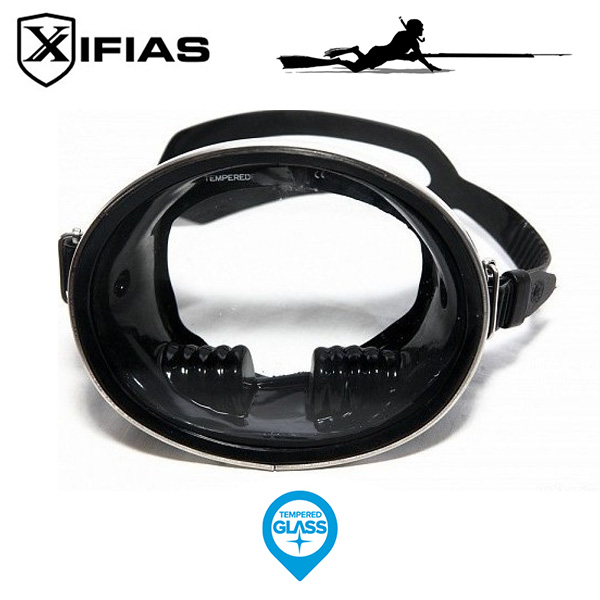 Xifias Sub® Καταδυτική Μάσκα Σιλικόνης Στρογγυλή Tempered Glass Silicone Inox Black