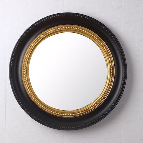 Καθρέπτης Τοίχου ILLUSION με Μαύρο Πλαστικό Πλαίσιο & Χρυσές Ανάγλυφες Λεπτομέρειες 60cm
