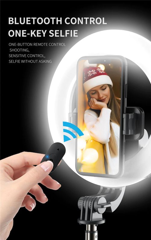 Φωτιστικό Δαχτυλίδι LED Ring Light & Bluetooth Selfie Stick 2 σε 1 με Ρυθμιζόμενη Θερμοκρασία & Ένταση Φωτός, Πτυσσόμενο Τρίποδο Στήριξης & Αποσπώμενο Bluetooth Τηλεχειριστήριο