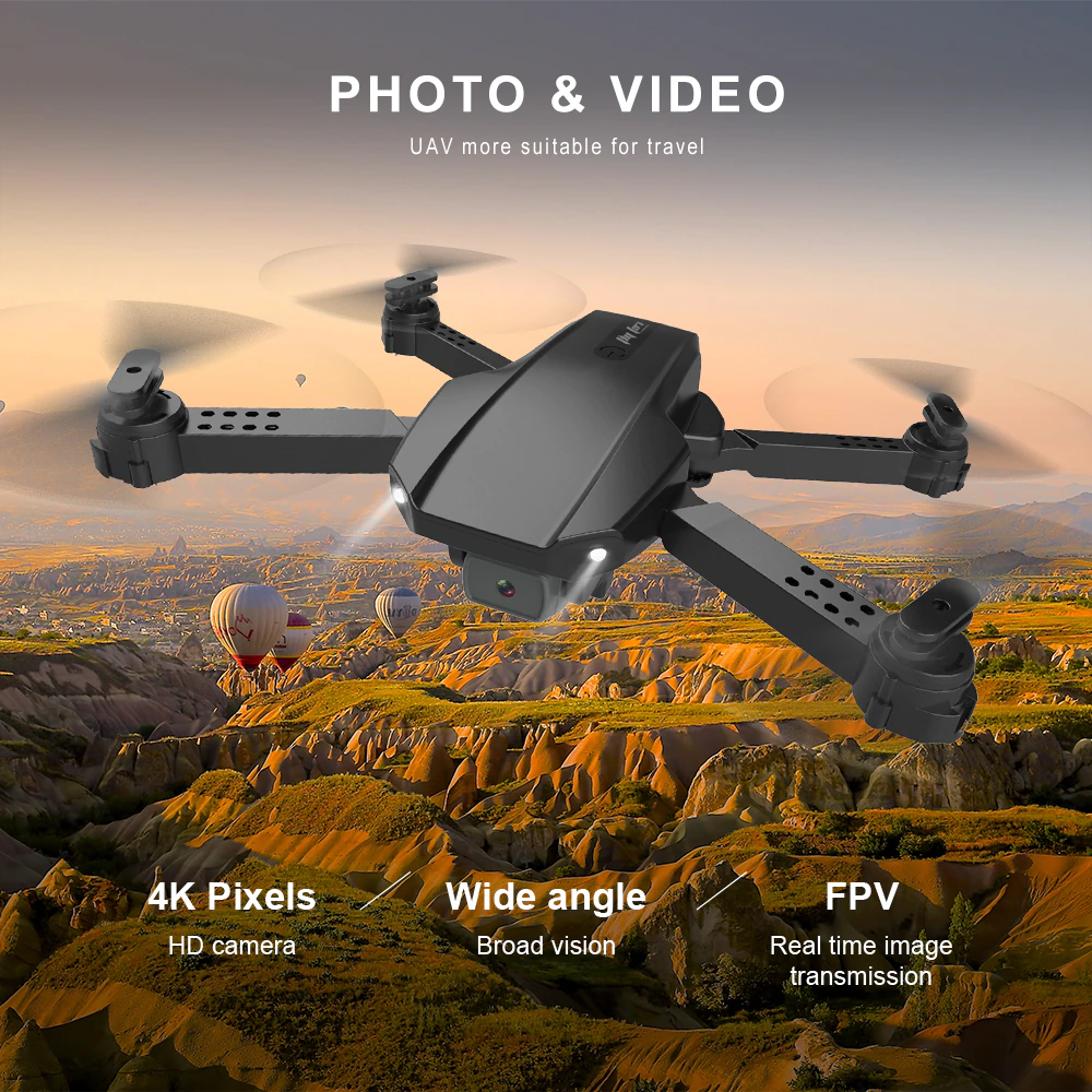 Τετρακόπτερο Drone 4K HD Πτυσσόμενο με Διπλή Κάμερα & Έλεγχο από το Κινητό - Μαύρο 