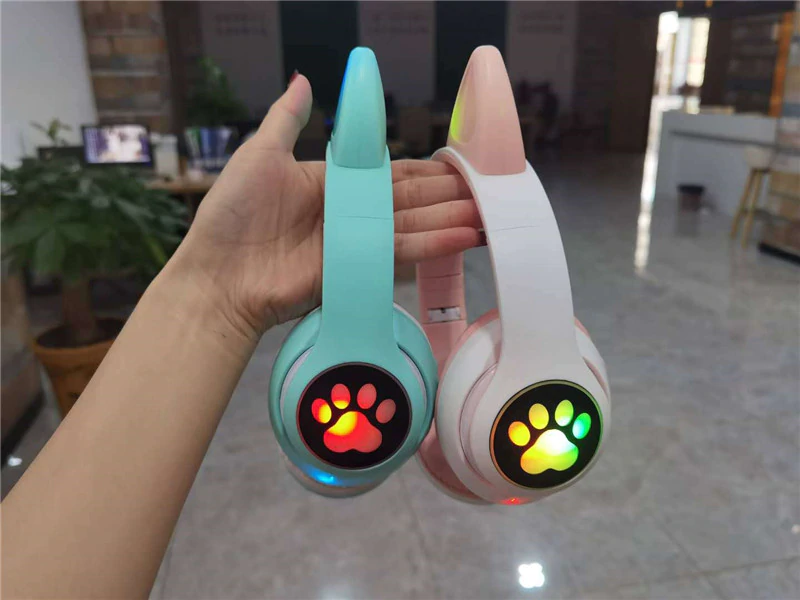 LED Bluetooth Ασύρματα On-Ear Ακουστικά Αυτιά Γάτας με Εναλλασσόμενο Φωτισμό - Wireless Cat Ear Headphones Μαύρο