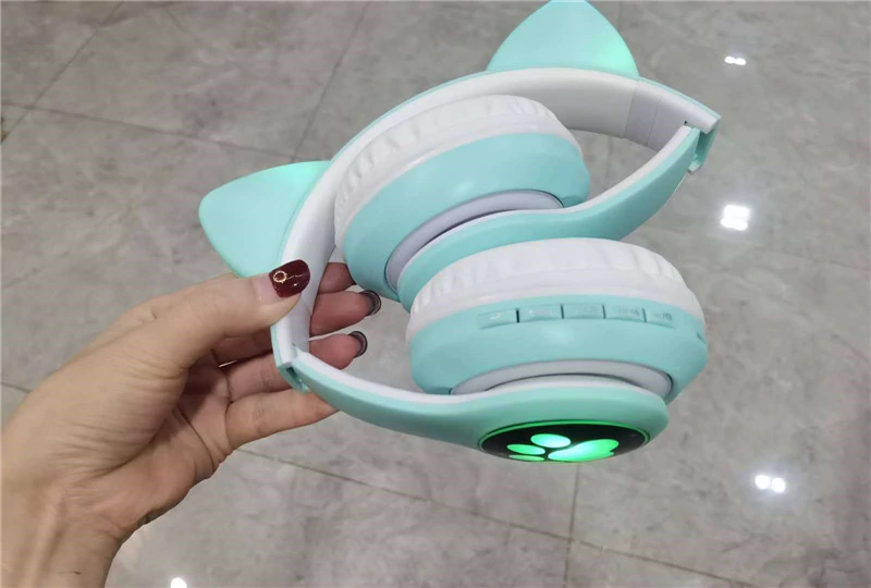 LED Bluetooth Ασύρματα On-Ear Ακουστικά Αυτιά Γάτας με Εναλλασσόμενο Φωτισμό - Wireless Cat Ear Headphones Μαύρο