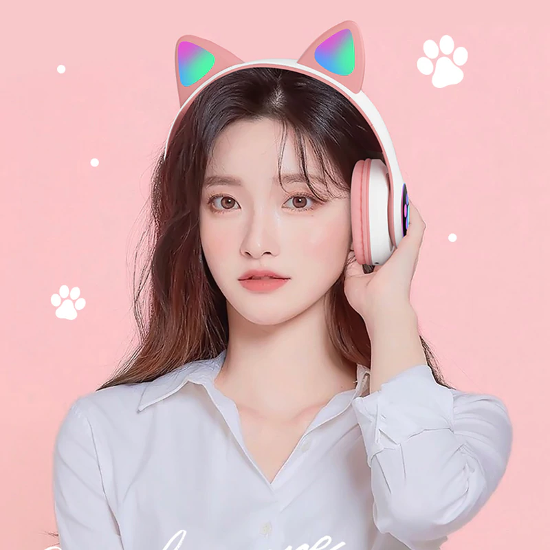 LED Bluetooth Ασύρματα On-Ear Ακουστικά Αυτιά Γάτας με Εναλλασσόμενο Φωτισμό - Wireless Cat Ear Headphones Μαύρο