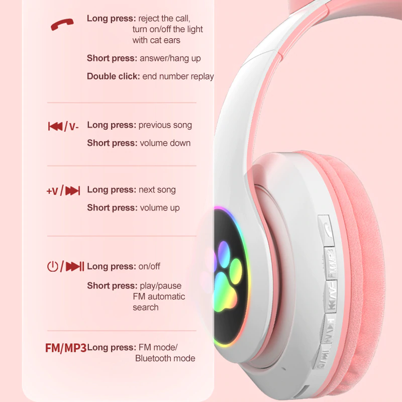 LED Bluetooth Ασύρματα On-Ear Ακουστικά Αυτιά Γάτας με Εναλλασσόμενο Φωτισμό - Wireless Cat Ear Headphones Μαύρο