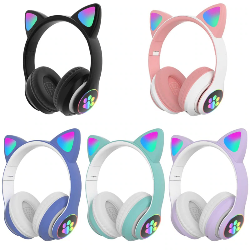 LED Bluetooth Ασύρματα On-Ear Ακουστικά Αυτιά Γάτας με Εναλλασσόμενο Φωτισμό - Wireless Cat Ear Headphones Μαύρο
