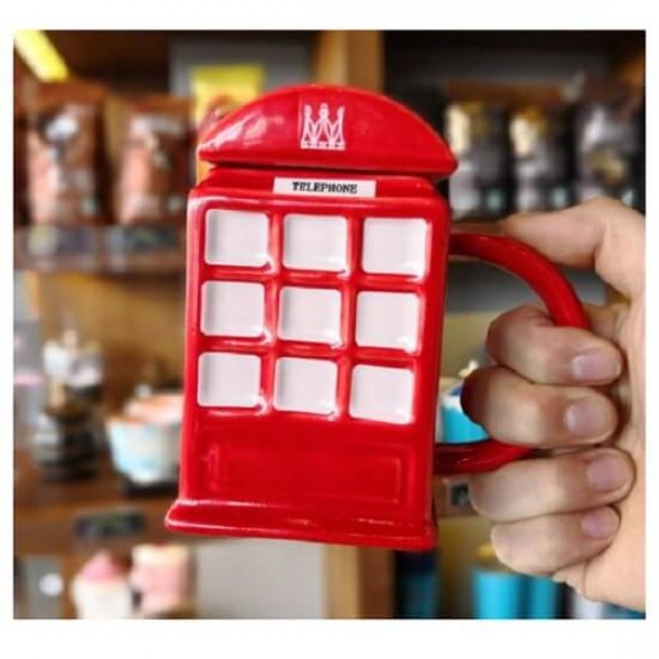 Κούπα σε Σχήμα Κόκκινου Βρετανικού Τηλεφωνικου Θαλάμου με Καπάκι