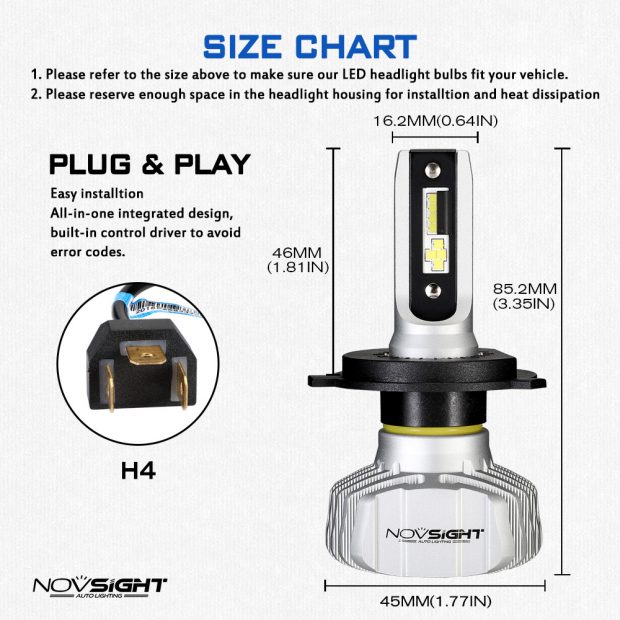 LED Λάμπες Φώτα Αυτοκινήτου NovSight A500-N15 H7 6500K 50W 10000Lumens
