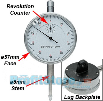όργανο μέτρησης Μηκυνσιόμετρο Dial Gauge με εύρος 0-10mm & Ανάγνωση 0,01mm