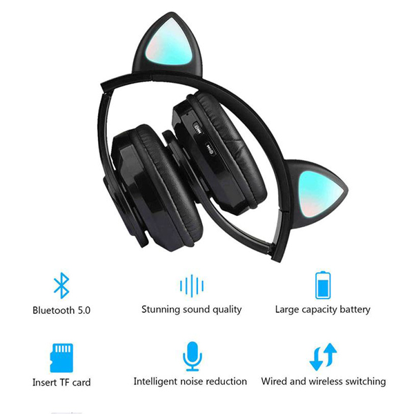 LED Bluetooth Ασύρματα Cat Ear P39M Ακουστικά Αυτιά Γάτας με Εναλλασσόμενο Φωτισμό - Wireless Cat Ear Headphones Μαύρο 