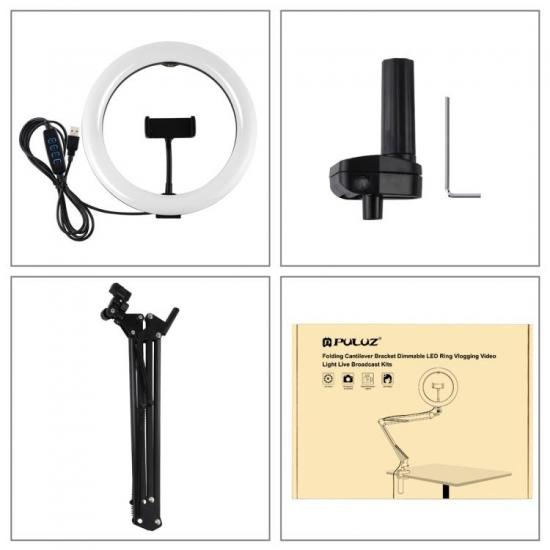 Puluz PKT3090B Λάμπα Φωτογράφισης σε Σχήμα Δακτυλιδιού Ρυθμιζόμενης Έντασης με Βραχίονα - LED Light 9,4W