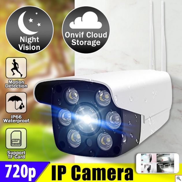 Αδιάβροχη Ασύρματη IP WiFi/Ethernet Κάμερα HD 720p Εσωτερικού & Εξωτερικού χώρου με Νυχτερινή Λήψη, Ανιχνευτή Κίνησης, Ειδοποίηση στο Κινητό, Μικρόφωνο, Ηχείο (Ενδοεπικοινωνία Μωρού), Σειρήνα & Micro SD