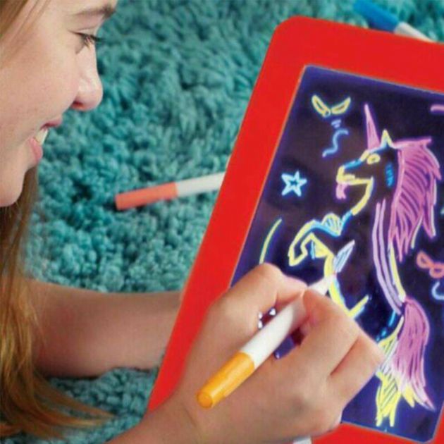Φορητό Τάμπλετ Ζωγραφικής - Magic Sketchpad με Φωσφορίζοντα Χρώματα, 30 Στένσιλ & 3 Διπλούς Μαρκαδόρους - Κόκκινο