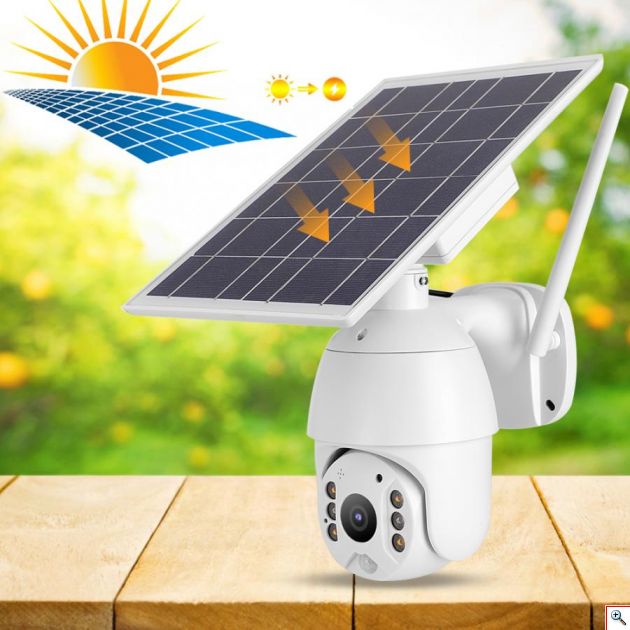 Ηλιακή Αδιάβροχη Ασύρματη IP WiFi Κάμερα Full HD 1080p P2P Εξωτερικού Χώρου με Νυχτερινή Όραση, Ανιχνευτή Κίνησης, Ειδοποίηση στο Κινητό, Μικρόφωνο, Ηχείο