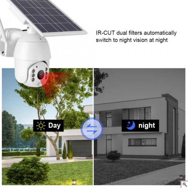 Ηλιακή Αδιάβροχη Ασύρματη IP WiFi Κάμερα Full HD 1080p P2P Εξωτερικού Χώρου με Νυχτερινή Όραση, Ανιχνευτή Κίνησης, Ειδοποίηση στο Κινητό, Μικρόφωνο, Ηχείο