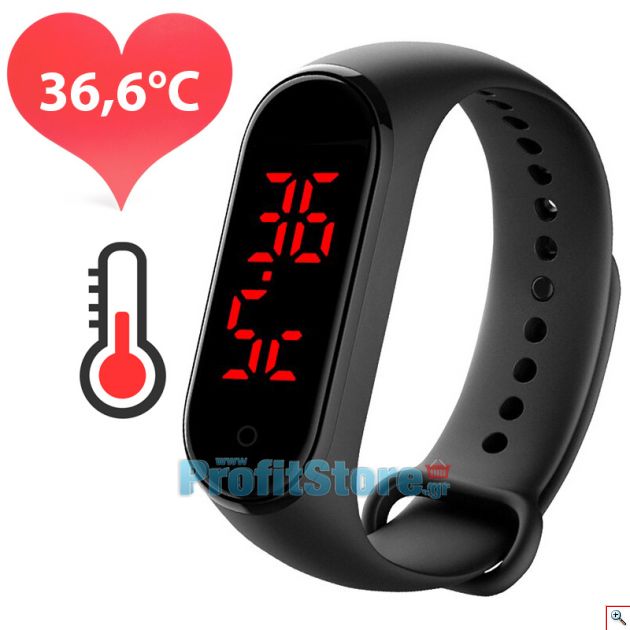 Έξυπνο Θερμόμετρο - Ρολόι Χειρός Αδιάβροχο Bracelet USB - Intelligent Temperature Measurement Smart Watch Band Μαύρο