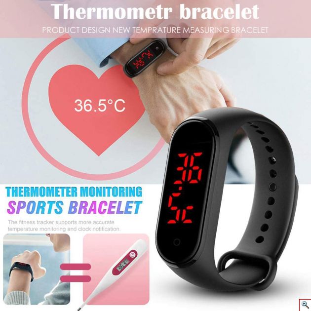 Έξυπνο Θερμόμετρο - Ρολόι Χειρός Αδιάβροχο Bracelet USB - Intelligent Temperature Measurement Smart Watch Band Μαύρο