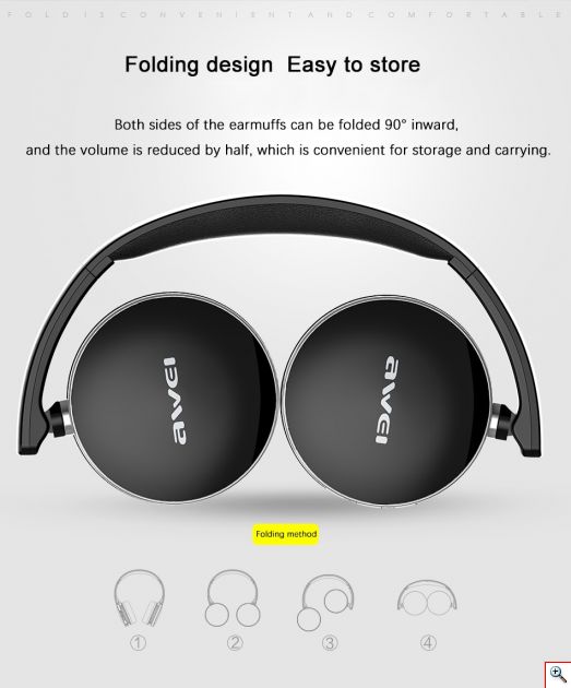 Ασύρματα & Ενσύρματα On-Ear Ακουστικά AWEI A500BL Bluetooth Headphones Aux, Handsfree με Μικρόφωνο - Foldable Wireless Headset Noise Canceling