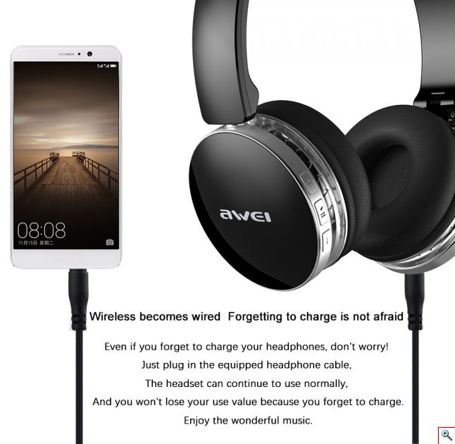Ασύρματα & Ενσύρματα On-Ear Ακουστικά AWEI A500BL Bluetooth Headphones Aux, Handsfree με Μικρόφωνο - Foldable Wireless Headset Noise Canceling