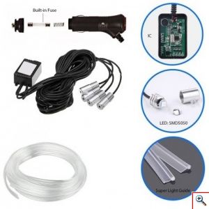 Διακοσμητικός Φωτισμό Οπτική Ίνα LED RGB 6μ Εσωτερικού Σαλονιού Αυτοκινήτου - Φωτορυθμικό με Τηλεχειριστήριο & Μικρόφωνο 12V - Fiber Optic