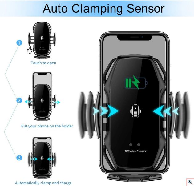 Ασύρματος Φορτιστής Αυτοκινήτου Αφής που Ανοιγοκλείνει Αυτόματα - Βάση Φόρτισης & Στήριξης Κινητού για Αυτοκίνητο - QI Fast Charge Wireless Car Charger
