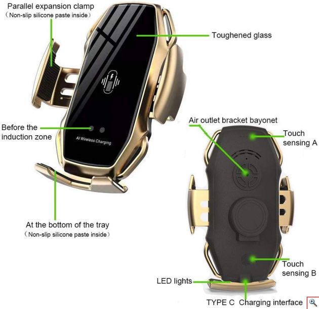 Ασύρματος Φορτιστής Αυτοκινήτου Αφής που Ανοιγοκλείνει Αυτόματα - Βάση Φόρτισης & Στήριξης Κινητού για Αυτοκίνητο - QI Fast ChargeWireless Car Charger