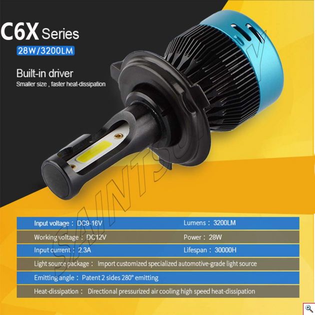 Φώτα - Λαμπτήρες Αυτοκινήτου LED Η4 6500Κ 56W (2x28W) 6400LM (2x3200LM) CAN BUS - Car Led Headlights