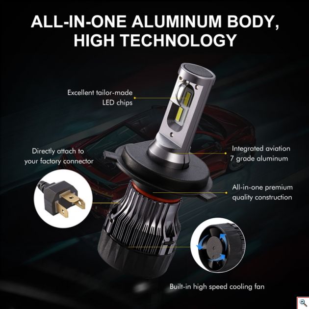 LED Φώτα Αυτοκινήτου Angle Adjust H4 10000LM (2x5000) 60W (2x30W) 6500K CAN BUS 9-32V profitstore