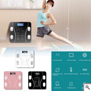 Γυάλινη Ψηφιακή Ζυγαριά Bluetooth για Μέτρηση Βάρους, Λιπομέτρηση & Δείκτη Μάζας Σώματος Έως 180kg - Μαύρη