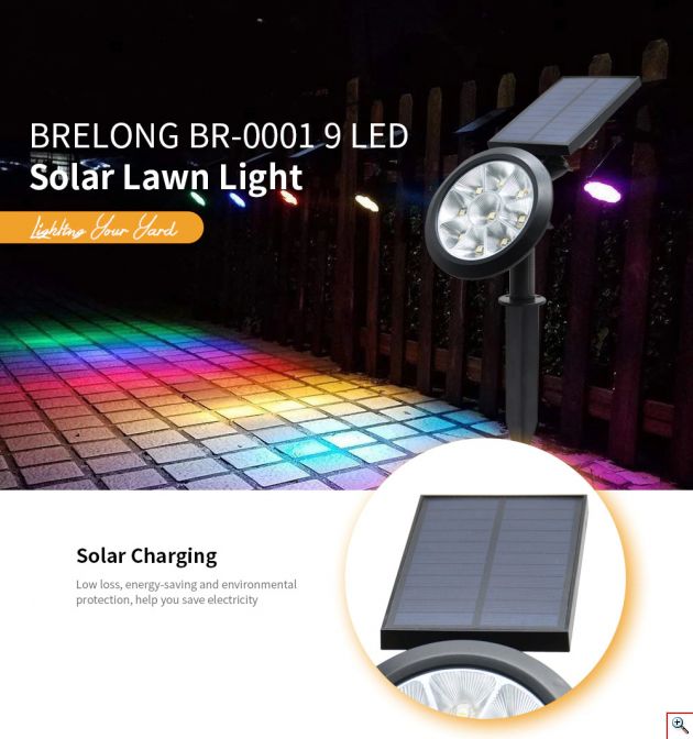 RGB Πολύχρωμο Ηλιακό Αδιάβροχο Φωτιστικό Εξωτερικού Χώρου Προβολέας Κήπου Spot με 9 LED - Καρφωτό & Επιτοίχιο - Colorful Waterproof Solar Spotlight Lamp