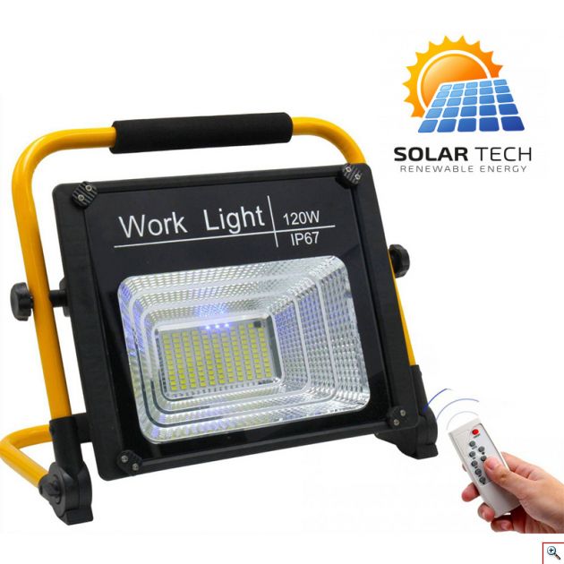 Ηλιακός Προβολέας Heavy Duty Αδιάβροχος 1000lm LED με Χειριστήριο - Επαναφορτιζόμενο Φωτιστικό Εδάφους Εργασίας 50W - Slim COB Working Light