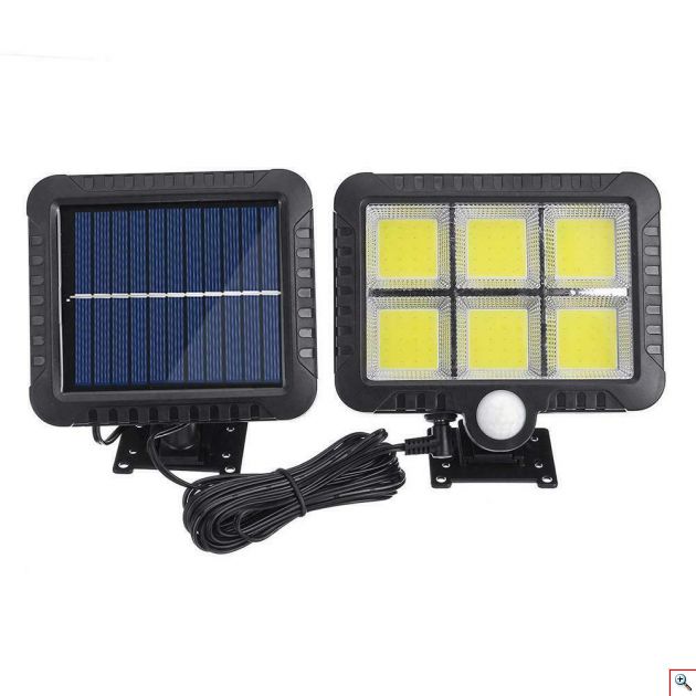 Επιτοίχιος Ηλιακός Προβολέας 120 COB LED με Ανιχνευτή Κίνησης, Φωτοκύτταρο & Πάνελ Φόρτισης - Ψυχρού Φωτισμού - Solar Panel Led Light w/ Motion Sensor