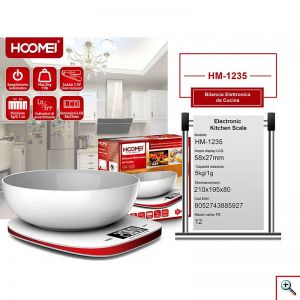 Hoomei® Ψηφιακή Ζυγαριά Ακριβείας Κουζίνας 1gr - 5kg με Μπολ & Οθόνη LCD HM-1235