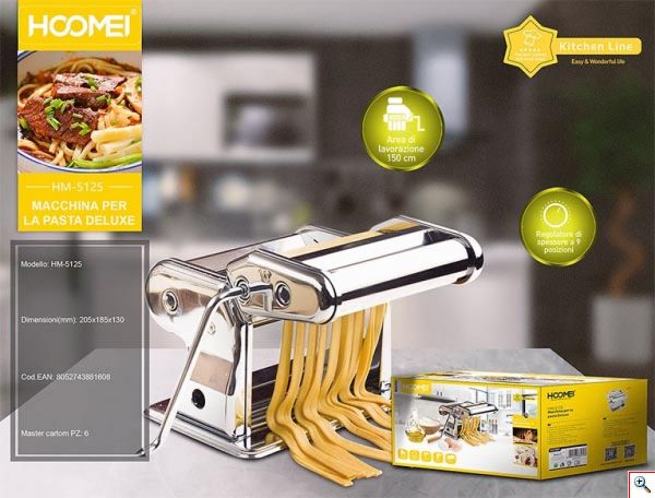 Hoomei® Ανοξείδωτη Χειροκίνητη Μηχανή Ζυμαρικών - Φύλλου με Ρυθμιστή Πάχους 9 Επιλογών HM-5125