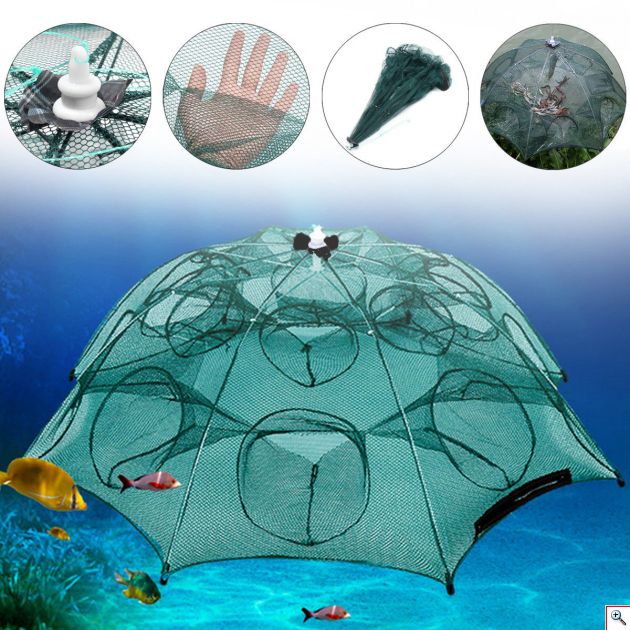 Τηλεσκοπική Παγίδα για Ψάρια - Κιούρτος 90 x 90 x 35 cm με 8 Τρύπες - Εισόδους - Αυτόματο Εύκολο Ψάρεμα