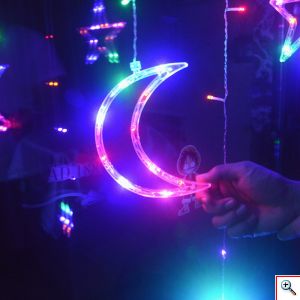 Χριστουγεννιάτικη Κουρτίνα 3m με 120 RGB Led Λαμπάκια σε Σχήμα Αστεριών & Φεγγαριών Πολύχρωμου Φωτισμού 