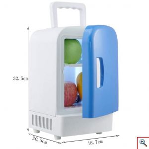 Μίνι Ηλεκτρικό Φορητό Ψυγείο Αυτοκινήτου 4L 12V 65W με Xειρολαβή Επένδυση Αλουμινίου & Λειτουργία Ψύξης Λευκό με Μπλε 23x22x36cm XSK4L