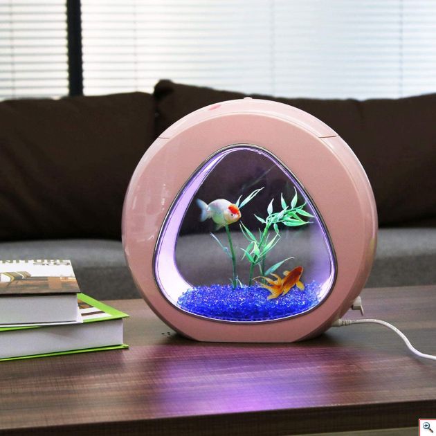 Mini Ενυδρείο - Δύο όψεων με Φωτισμό LED, Αντλία Νερού και Φίλτρο, Nobleza Ρόζ 30040
