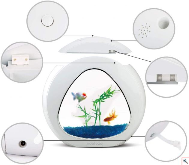 Mini Ενυδρείο - Δύο όψεων με Φωτισμό LED, Αντλία Νερού και Φίλτρο, Nobleza Λευκό 30026