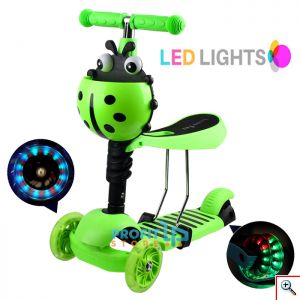 Αναδιπλούμενο Παιδικό Πατίνι με 3 Φωτιζόμενους LED Τροχούς & Φρένο Πράσινο