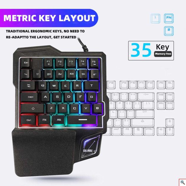 Φορητό Gaming Πληκτρολόγιο One Handed USB με Πολύχρωμο Φωτισμό LED - Single Hand Keyboard