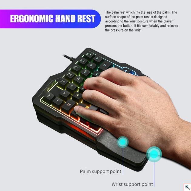Φορητό Gaming Πληκτρολόγιο One Handed USB με Πολύχρωμο Φωτισμό LED - Single Hand Keyboard