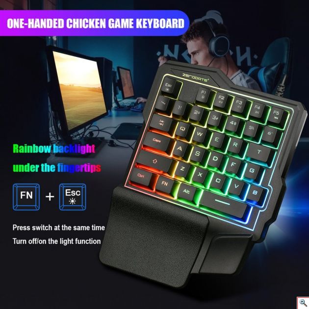 Φορητό Gaming Πληκτρολόγιο One Handed USB με Πολύχρωμο Φωτισμό LED - Single Hand Keyboard