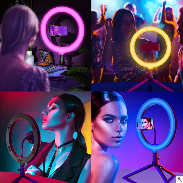 RGB Φωτογραφικό Φωτιστικό Δαχτυλίδι LED 26cm Πολύχρωμο USB με Ασύρματο Χειριστήριο, Τρίποδο & Βάση Στήριξης Κινητού - Ring Light Lamp