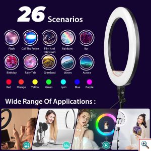 Μεγάλο RGB Ring Light LED 45cm Πολύχρωμο Αφής με Ασύρματο Χειριστήριο & 2 x USB Φορτιστής - Φωτογραφικό Φωτιστικό Δαχτυλίδι Τρίποδο & 3 x Βάση Στήριξης Κινητού