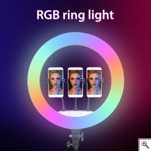 Μεγάλο RGB Ring Light LED 45cm Πολύχρωμο Αφής με Ασύρματο Χειριστήριο & 2 x USB Φορτιστής - Φωτογραφικό Φωτιστικό Δαχτυλίδι Τρίποδο & 3 x Βάση Στήριξης Κινητού