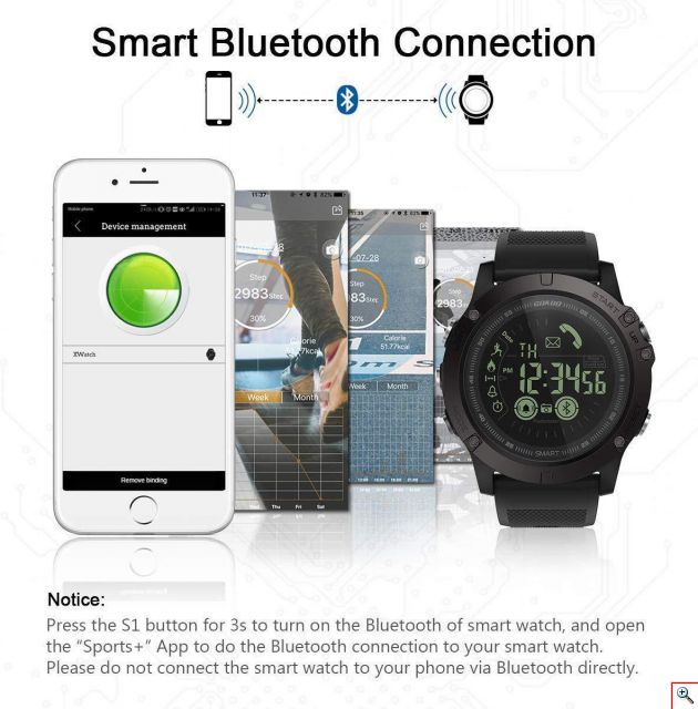 Tactical Watch Αδιάβροχο Sport Smartwatch LCD Ρολόι Bluetooth με Βηματομετρητή & Θερμιδομετρητή