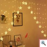 LED Χριστουγεννιάτικη Ασύμμετρη Κουρτίνα - Γιρλάντα 3μ με 16 Αστέρια & Φωτάκια - Λαμπάκια με Λευκό Θερμό Κίτρινο Φώς 134 LED Christmas Lights Star
