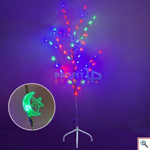 Διακοσμητικό Χριστουγεννιάτικο RGB Φωτιζόμενο Δέντρο 140cm με Αστέρια - Φεγγάρι & Πολύχρωμο LED Φωτισμό