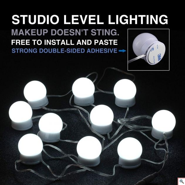 Εντυπωσιακός Led Αυτοκόλλητος Φωτισμός Τύπου Hollywood Για Καθρέπτη Μακιγιάζ Τουαλέτας με Ρυθμιζόμενο Φωτισμό Αφής