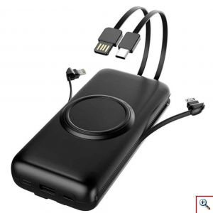 EZRA® Power Bank 10000mAh για Ασύρματη & Ενσύρματη Φόρτιση με 4 Διαφορετικά Ενσωματωμένα Καλώδια & LED Ένδειξη Μπαταρίας PB21